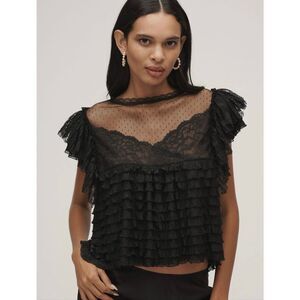 Anthropologie Maeve Sheer Ruffle Lace Blouse L